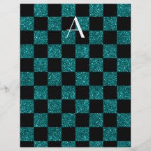 Turquesa e preto do brilho do monograma checkered modelos de panfleto