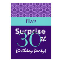 Turquesa G805 de Purpleand do aniversário de 30 an Convite Personalizados