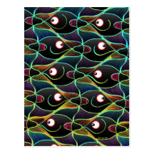 Um cheio do mundo de peixes de sorriso cartão postal