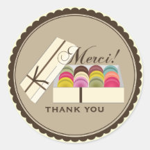 Um dúzia obrigados de Macarons Merci do francês vo Adesivos Em Formato Redondos