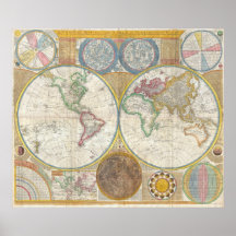 Um mapa geral do mundo por Samuel Dunn 1794 Impressão