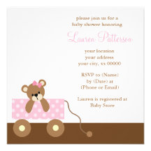 Urso cor-de-rosa convites personalizados
