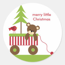 Urso do Natal em etiquetas do vagão Adesivos Em Formato Redondos