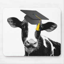 Vaca engraçada da graduação dos parabéns no boné mousepads