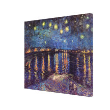 Van Gogh; Noite estrelado sobre o Rhone, arte do v Impressão De Canvas Envolvida