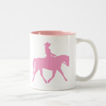 Vaqueira que monta seu cavalo (rosa) canecas