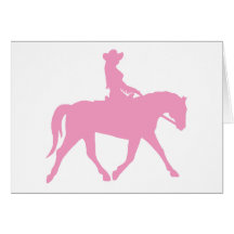 Vaqueira que monta seu cavalo (rosa) cartao