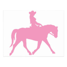 Vaqueira que monta seu cavalo (rosa) cartoes postais