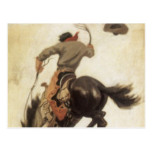 Vaqueiro do vintage em um cavalo Bucking do bronco Cartao Postal