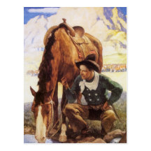 Vaqueiro que molha seu cavalo por NC Wyeth, arte d Cartoes Postais