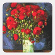 Vaso de Van Gogh com etiquetas vermelhas das papoi Adesivo Em Forma Quadrada