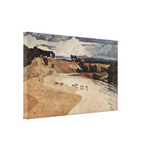 Venda Cotman de John - paisagem do rio com gado Impressão De Canvas Esticada