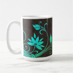 Verde azul floral de caneca de café