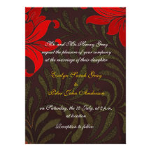 Vermelho e casamento tema damasco floral do ouro convite personalizado