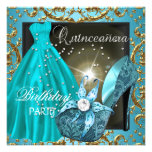 vestido do vestido da cerceta da festa de aniversá convite personalizado