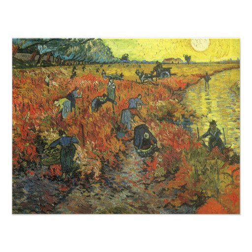 Vinhedo vermelho pela arte do impressionismo do vi convites personalizado