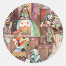 Vintage Alice no país das maravilhas, rainha dos c Adesivo Em Formato Redondo