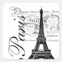 Vintage Paris & etiqueta da torre Eiffel Adesivo Em Forma Quadrada