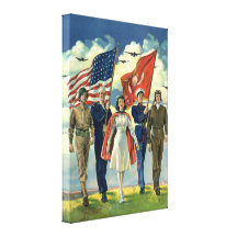 Vintage patriótico, pessoal militar impressão em tela canvas