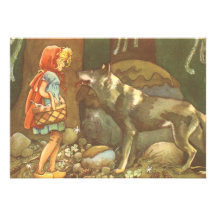 Vintage pouca capa e lobo de equitação vermelha na convites personalizado