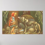 Vintage pouca capa e lobo de equitação vermelha na poster
