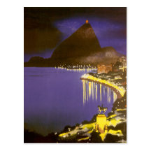 Vintage Rio de Janeiro na noite Cartao Postal