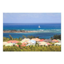 Vista cénico colorido na baía de Oriente, St Marti Impressão Fotográficas