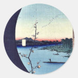 Vista do santuário e do Sekiya de Suijin por Andō, Adesivos Redondos