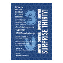 W547 azul do aniversário de 30 anos da SURPRESA e  Convite