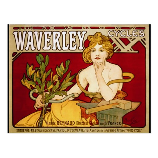 Waverley dá um ciclo - arte Nouveau - Alphonse Muc Cartões Postais