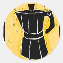 Woodcut do pote do café de Mokka Adesivos Em Formato Redondos
