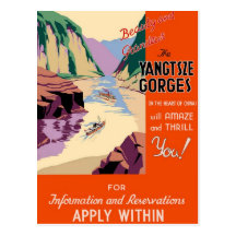 Yangtsze Yangtze Gorges a arte das viagens vintage Cartões Postais