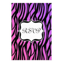 Zebra roxa/cor-de-rosa quente listra o monograma convite personalizado