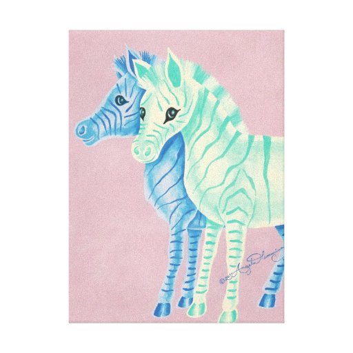 Zebras do azul & do Aqua Impressão Em Tela Canvas