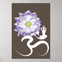 Zen branco do símbolo do OM da ioga roxa da flor d Posteres