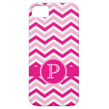 Ziguezague de Chevron do rosa quente Monogrammed iPhone 5 Capas