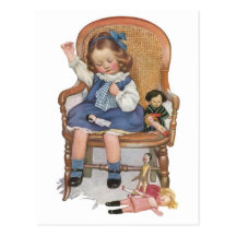 Zorras Sewing da menina Cartao Postal