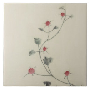 北 斎 Flores Vermelhas em Vine Hokusai Belas Art