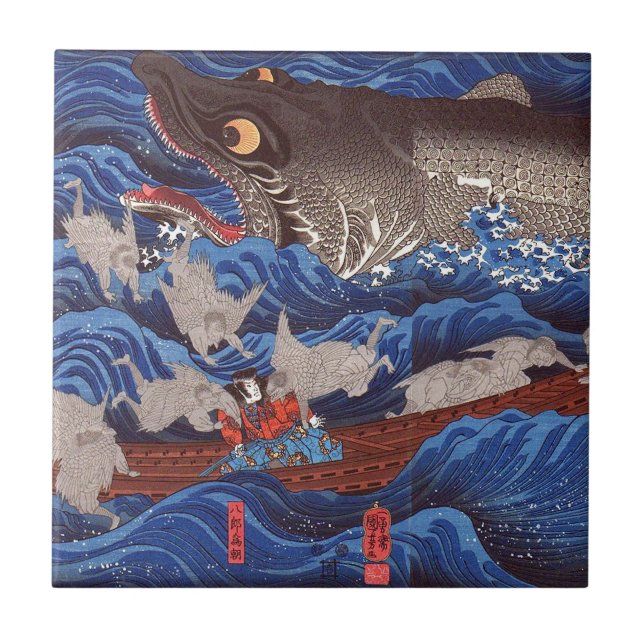 怪物鮫, tubarão do monstro do 国芳, Kuniyoshi, Ukiyo-e (Frente)