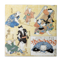 流行猫の狂言づくし, atores do 国芳 do gato, Kuniyoshi, Ukiyoe