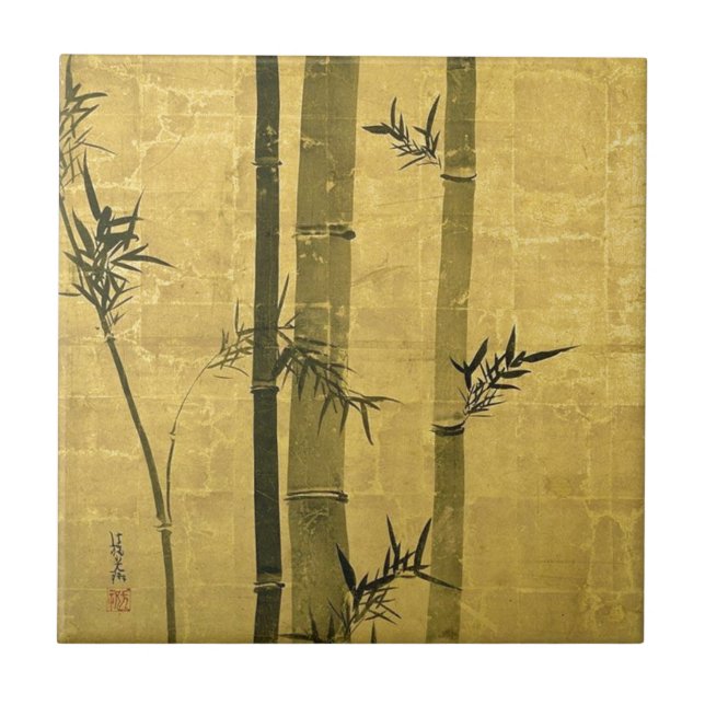 竹図, bambu do 光琳, Ogata Kōrin, Sumi-e (Frente)