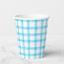 002 Cerulean Blue Watercolor Gingham Paper Cups