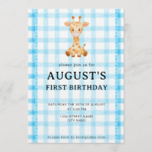 002 Convite de Aniversário Girafa Azul Cerúleo