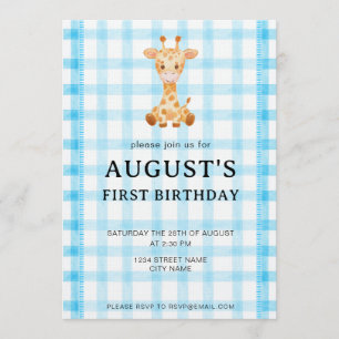 002 Convite de Aniversário Girafa Azul Cerúleo