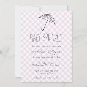 006 Convite de Chá de Bebê Gingham Guarda-Chuva Mo
