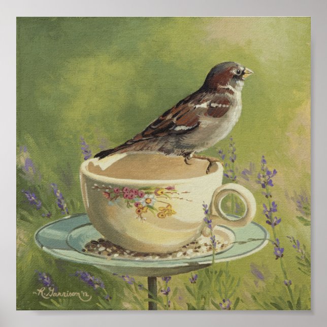 0470 Sparrow on Teacup Art Impressão (Frente)