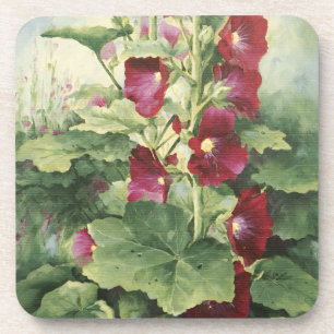 0536 Porta copos de Burgundy Hollyhocks Cork