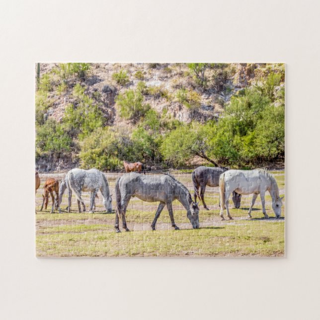 0554-Wild Mustangs Grazing Quebra-cabeça (Horizontal)