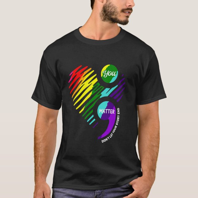0 Ponto e Vírgula Camiseta de Conscientização sobr (Frente)
