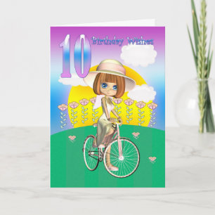 10º Cartão de Aniversário com garotinha na bicicle